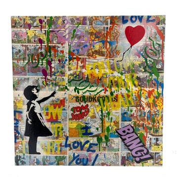 Koen Betjes (1992) - Banksy Girl with Balloon x Comics, Antiek en Kunst, Kunst | Schilderijen | Modern
