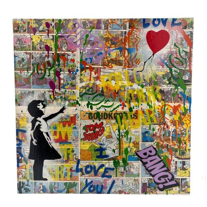 Koen Betjes (1992) - Banksy Girl with Balloon x Comics, Antiek en Kunst, Kunst | Schilderijen | Modern
