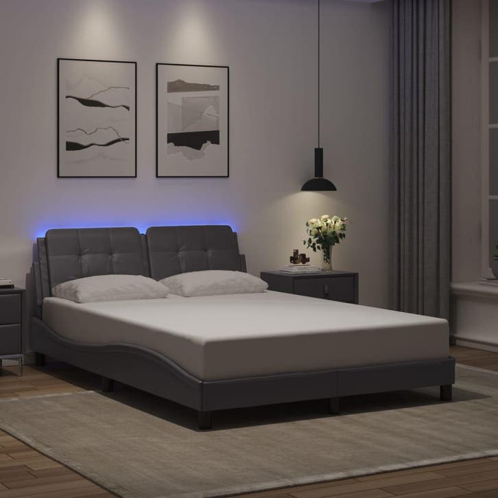 vidaXL Bedframe met LED zonder matras Zadar grijs 140x190, Maison & Meubles, Chambre à coucher | Lits, Envoi