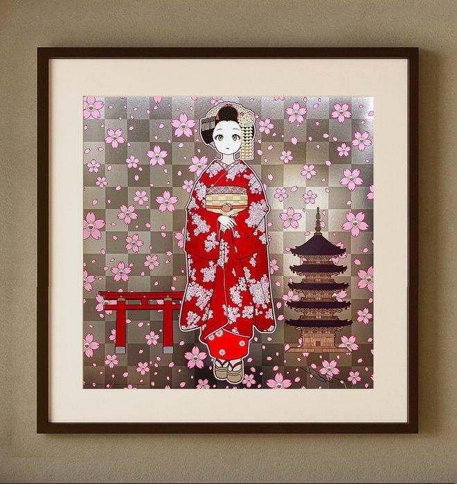 Takashi Murakami (1962) - Maiko in Kyoto Cherry Blossoms on, Antiek en Kunst, Kunst | Designobjecten