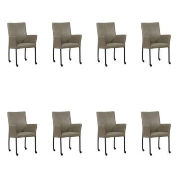 Set van 8 Leren eetkamerstoelen Comfort met wieltjes en, Ophalen of Verzenden