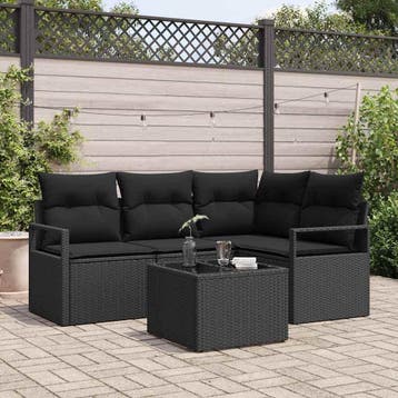 vidaXL Bankstel 5 st Zwart poly rattan, Verzenden