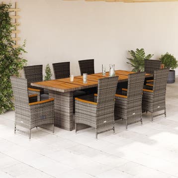 vidaXL 9-delige Tuinset met kussens poly rattan grijs, Verzenden, Tuinset