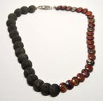 Argent 925 - disques en lave noire et jaspe rouge - Collier, Verzamelen