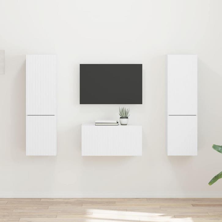 vidaXL Tv-meubelset 5 pcs Wit Bewerkt hout, Huis en Inrichting, Kasten |Televisiemeubels, Nieuw, Verzenden