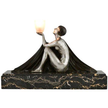 Jean Lormier - Lamp - Vrouw met vaas 1925 - Brons, Glas,