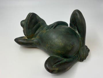 sculptuur, Rana Rilassata - 0 cm - Brons met groene antieke