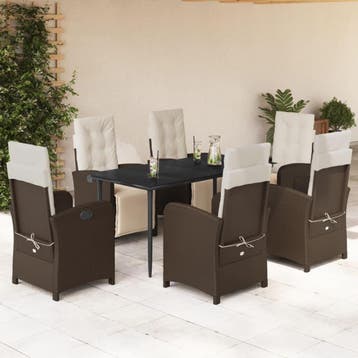 vidaXL 7-delige Tuinset met kussens poly rattan bruin, Verzenden, Nieuw, Tuinset