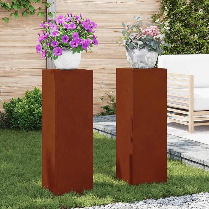 vidaXL Plantenstand 2 pcs Roestig 24 x 24 x 75 cm, Tuin en Terras, Bloembakken en Plantenbakken, Nieuw, Verzenden