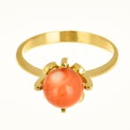 Ring - 18 karaat Geel goud Koraal, Handtassen en Accessoires, Ringen, Nieuw