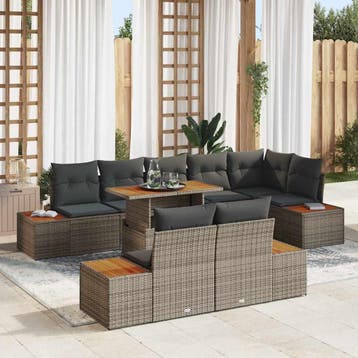 vidaXL Tuinbank Set 9 st Grijs Poly rattan, Tuin en Terras, Verzenden, Nieuw