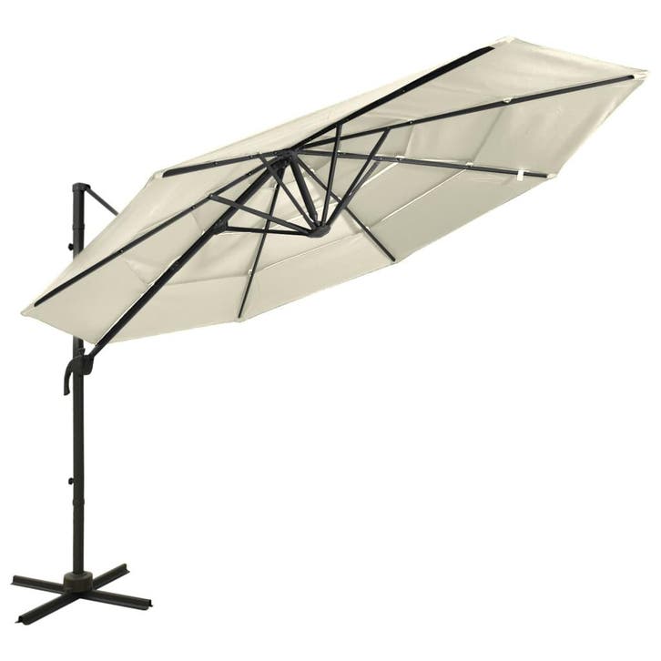 vidaXL Parasol 4-laags met aluminium paal 3x3 m zandkleurig, Tuin en Terras, Parasols, Nieuw, Verzenden