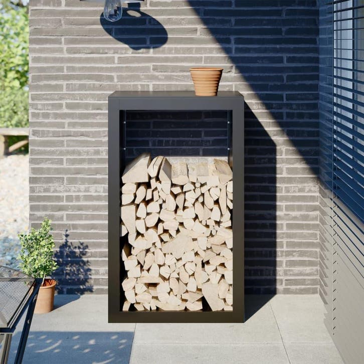 vidaXL Haardhoutrek 60x40x100 cm staal zwart, Tuin en Terras, Brandhout, Verzenden