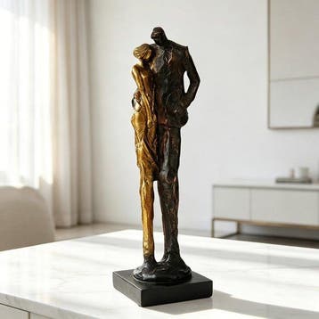 Sculpture, Eternity in Bronze — Gilded Couple Embrace