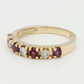 Bague - 14 carats Or jaune Diamant (Naturelle) - Robijn, Nieuw