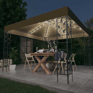 vidaXL Prieel met LED-lichtslinger 3x3 m taupe, Verzenden
