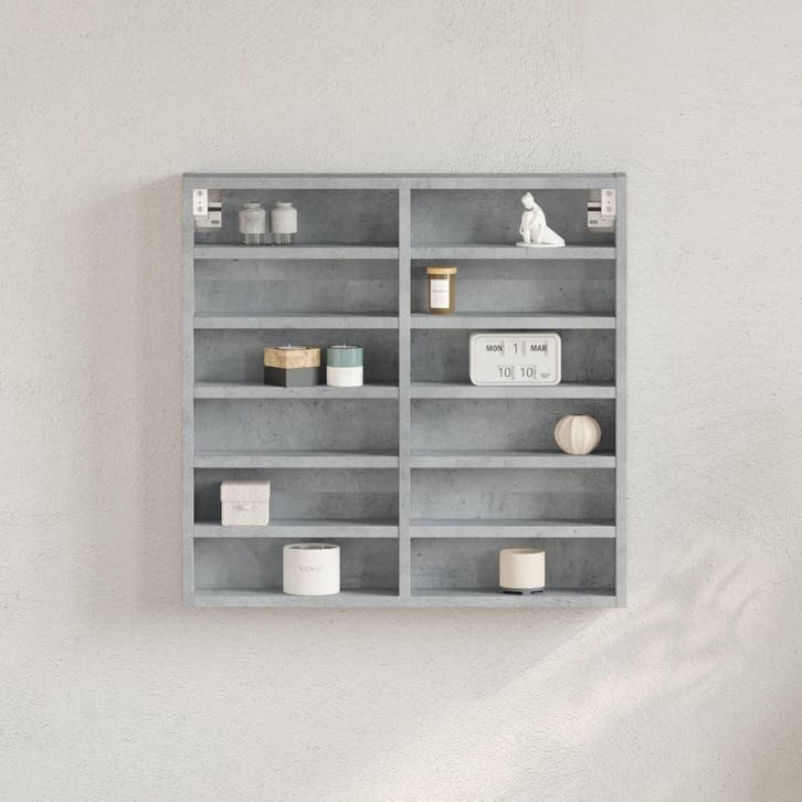 vidaXL Vitrinekast 60x8,5x58 cm bewerkt hout betongrijs, Huis en Inrichting, Kasten | Wandmeubels, Nieuw, Verzenden
