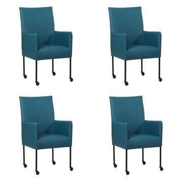 Set van 4 Leren eetkamerstoelen Spark - Toledo Turquoise, Ophalen of Verzenden