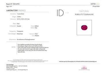 1 pcs Rood, Roze Toermalijn - 13.90 ct - Lotus Gemology -, Nieuw