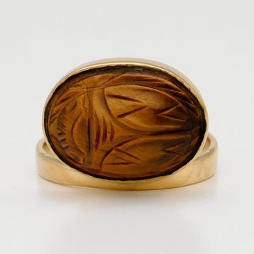 Ring - 18 karaat Geel goud - Scarabee Tijgeroog