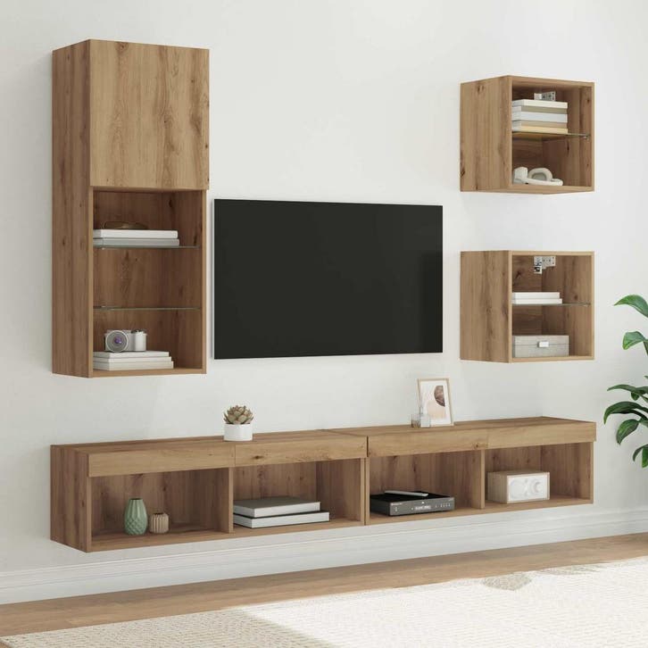 vidaXL TV wand eenheden met LED 5 st Artisan Eiken 100 x 30, Huis en Inrichting, Kasten | Dressoirs, Nieuw, Verzenden