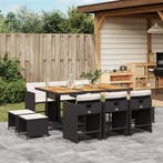 vidaXL 11-delige Tuinset met kussens poly rattan zwart, Verzenden, Nieuw, Tuinset