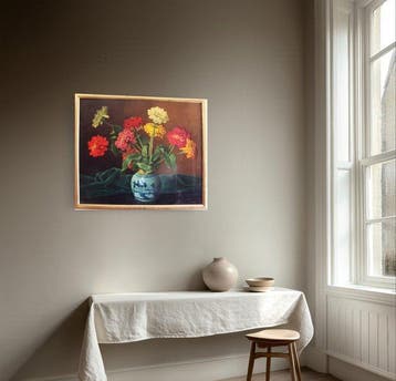 Joan van Gent (1891-1974) - Zinnias in een vaas., Antiquités & Art, Art | Peinture | Classique