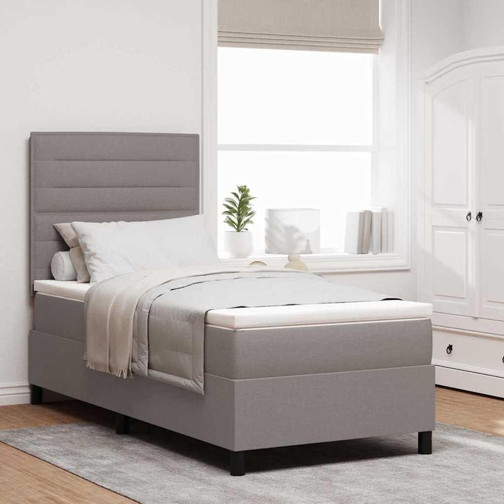 vidaXL Boxspring bed met matras met hoofdeinde Taupe 100 x, Huis en Inrichting, Slaapkamer | Bedden, Nieuw, Verzenden