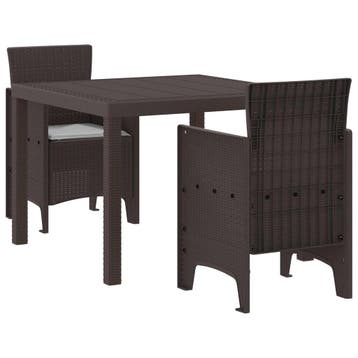 vidaXL Tuin Eettafel Set 3 st Bruin Polypropyleen, Verzenden, Nieuw