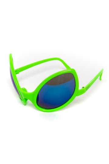 KIMU® Zonnebril Alien Groen Montuur Blauwe Spiegelgazen Bril, Ophalen of Verzenden, Nieuw
