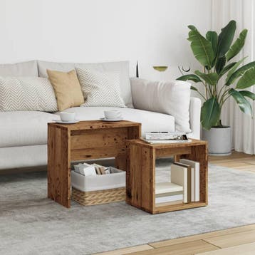 vidaXL 2-delige Tafeltjesset bewerkt hout oud houtkleurig, Verzenden, Nieuw