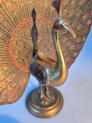 Beeldje, Paauw - 21.5 cm - Messing