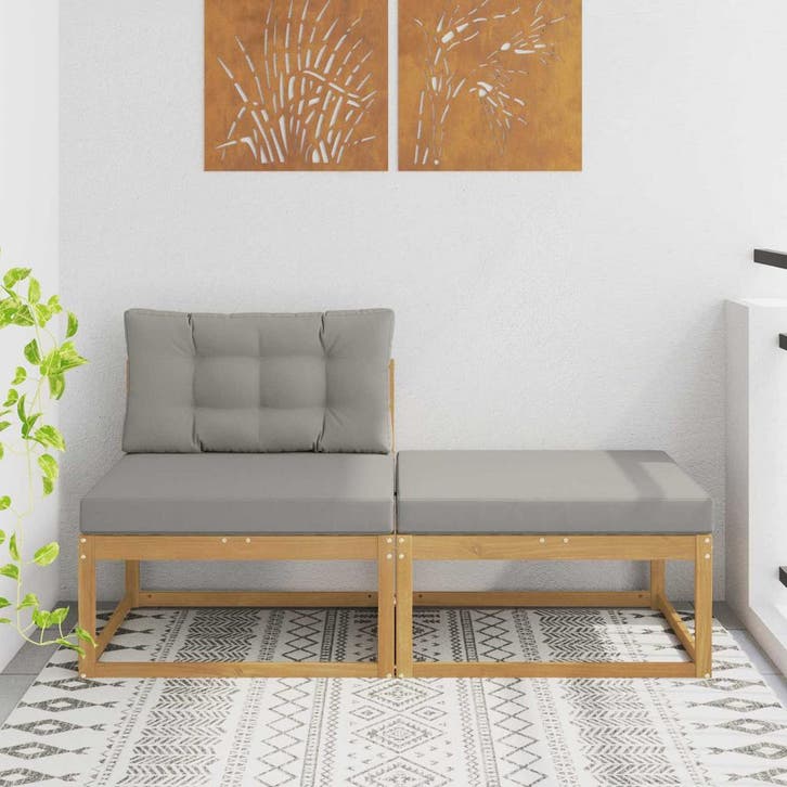 vidaXL 2 Stuk Buiten Voetenbank Polyester Wit, Tuin en Terras, Tuinsets en Loungesets, Nieuw, Verzenden