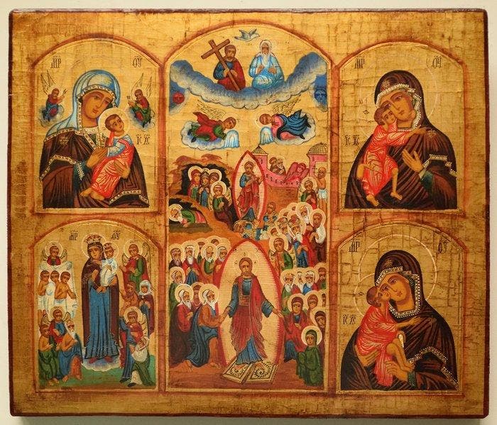 Icoon - Russisch-orthodoxe icoon De vijfdelige icoon -, Antiek en Kunst, Antiek | Boeken en Manuscripten