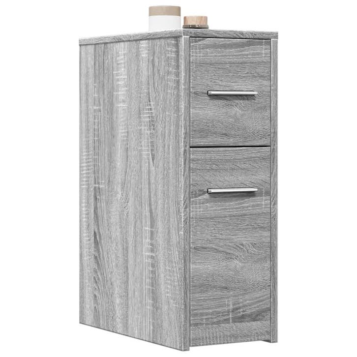 vidaXL Badkamerkast smal met wielen bewerkt hout grijs, Huis en Inrichting, Kasten | Overige, Nieuw, Verzenden