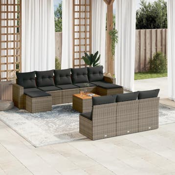 vidaXL 11-delige Loungeset met kussens poly rattan grijs, Verzenden, Nieuw