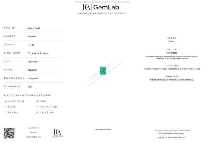 1 pcs Groen Smaragd - 1.41 ct - nternational Colored, Bijoux, Sacs & Beauté, Pierres précieuses