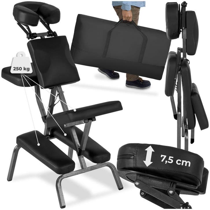 Massagestoel van imitatieleer - zwart, Sports & Fitness, Produits de massage, Envoi