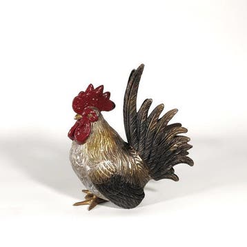 Bronze RoosterHen Okimono (), with tomobako - sculptuur