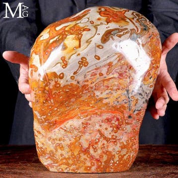 Massief veelkleurige jasper met vuuroranje en aardse