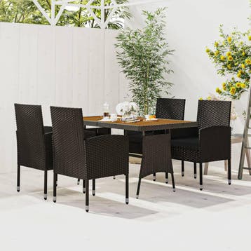 vidaXL 5-delige Tuinset poly rattan zwart, Verzenden, Nieuw, Tuinset