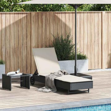 vidaXL Ligbed met wielen en kussen poly rattan zwart, Verzenden, Nieuw