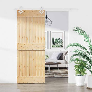 vidaXL Schuifdeur 80 x 210 cm Massief Pine Hout, Doe-het-zelf en Bouw, Deuren en Vliegenramen, Verzenden, Nieuw