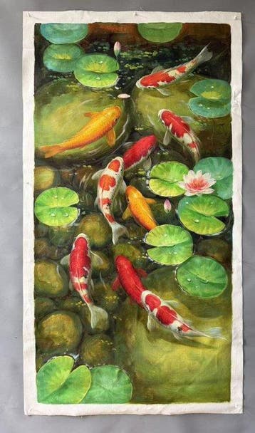 Oil painting on canvas: Lucky Koi  - Attributed to -