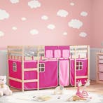 vidaXL Kinderhoogslaper met gordijnen 90x200 cm grenenhout, Verzenden, Nieuw