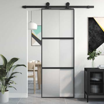 vidaXL Schuifdeur 76x205 cm gehard glas en aluminium zwart, Doe-het-zelf en Bouw, Verzenden, Nieuw
