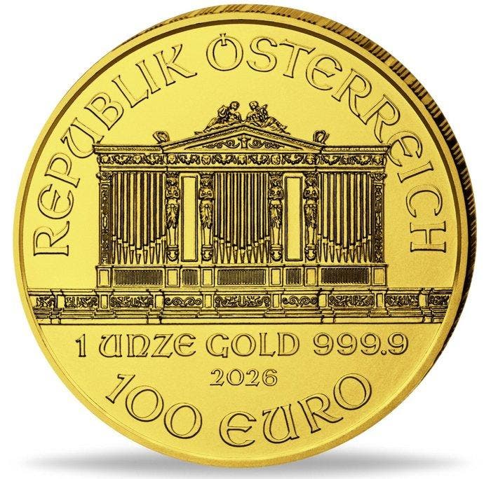 1 Troy Ounce - Goud .999 - 2026 Goldmünze Wiener, Postzegels en Munten, Edelmetalen en Baren