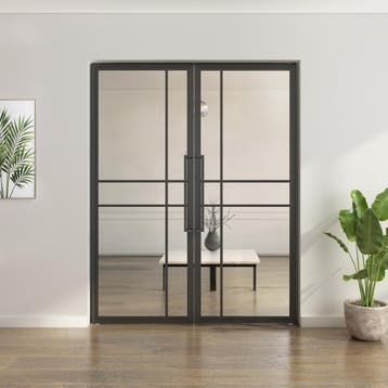 Dubbele stalen taatsdeur Zwart 6 Vlaks  Helder glas Luxe des, Minder dan 80 cm, Overige typen, Nieuw, Metaal