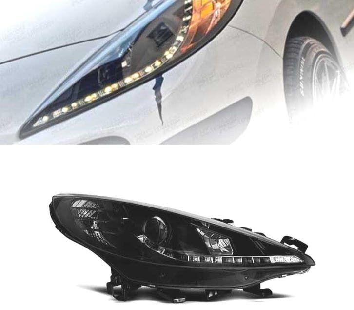 PHARES PEUGEOT 207 06-12 DAYLIGHT LED NOIR + MOTEUR, Autos : Pièces & Accessoires, Éclairage, Envoi