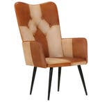 Fauteuil Bruin/Creme | Retour Deal | Sla je slag, Verzenden, Minder dan 75 cm, Leer, Zo goed als nieuw